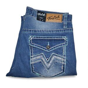 NEW True Luck Straight Leg Jeans Men's Size 34x30 Thick Stitch Embroidered BKE